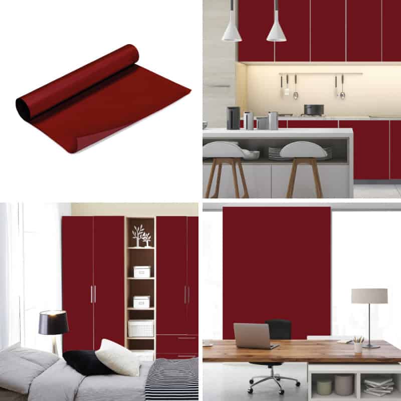 ADHESIF AU METRE ASPECT BRILLANT ROUGE POURPRE DECORATIF