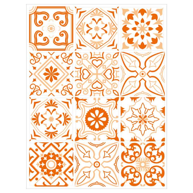 PLANCHE DE STICKERS IMITATION CARREAUX DE CIMENT ORANGENIGHT (CIM0074)