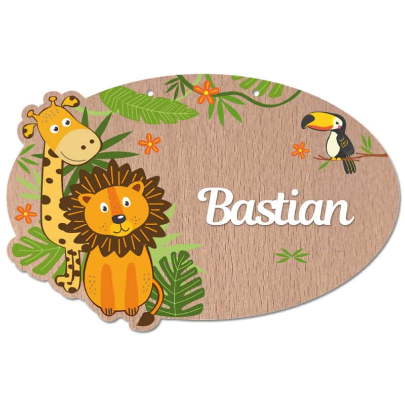 Plaque de Porte Jungle - Pancarte Bois Personnalisée Chambre Enfant