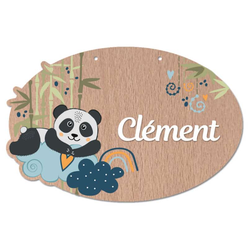 Plaque de Porte Personnalisée Panda - Pancarte Bois Panda Chambre