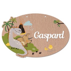 plaque de porte en bois personnalisable dinosaures