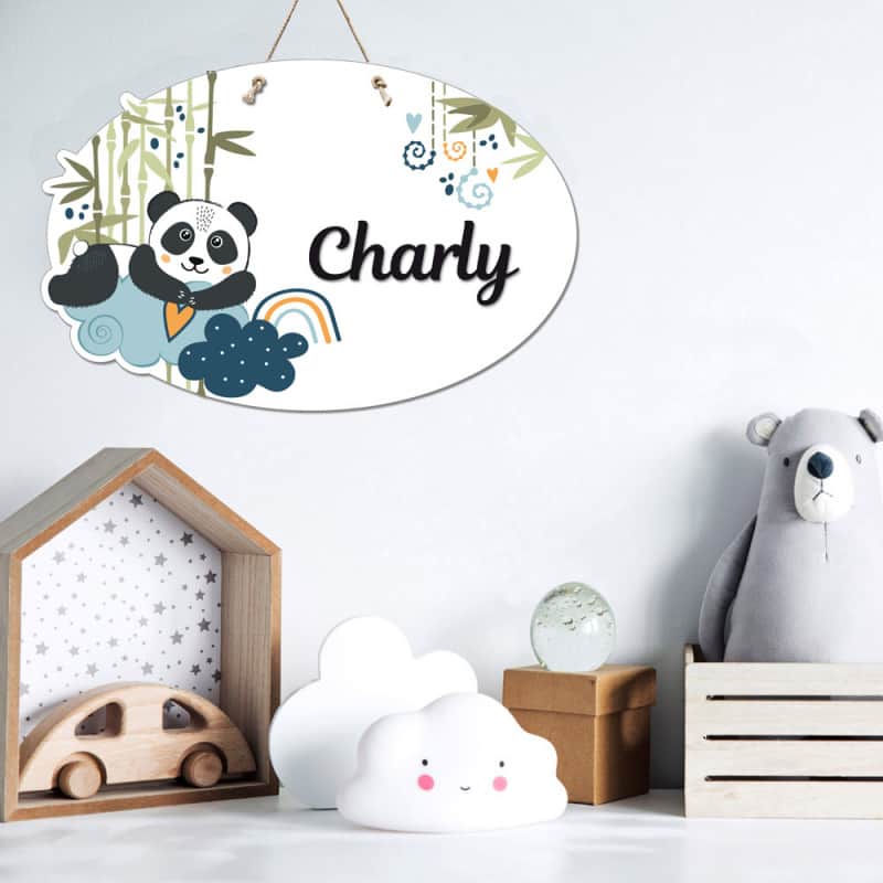 Décoration Enfant Animal Panda 2 perçages en Haut Plaque de Porte Panda Chambre Enfant Pancarte en Bois Personnalisable Plexi Blanc