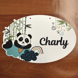 Décoration Enfant Animal Panda 2 perçages en Haut Plaque de Porte Panda Chambre Enfant Pancarte en Bois Personnalisable Plexi Blanc