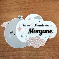 Plaque pour porte chambre enfant nuage