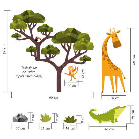 Stickers Muraux Safari Tigre 3D - Autocollants Animaux Jungle Pour Chambre Enfant, 90x30 Cm, PVC