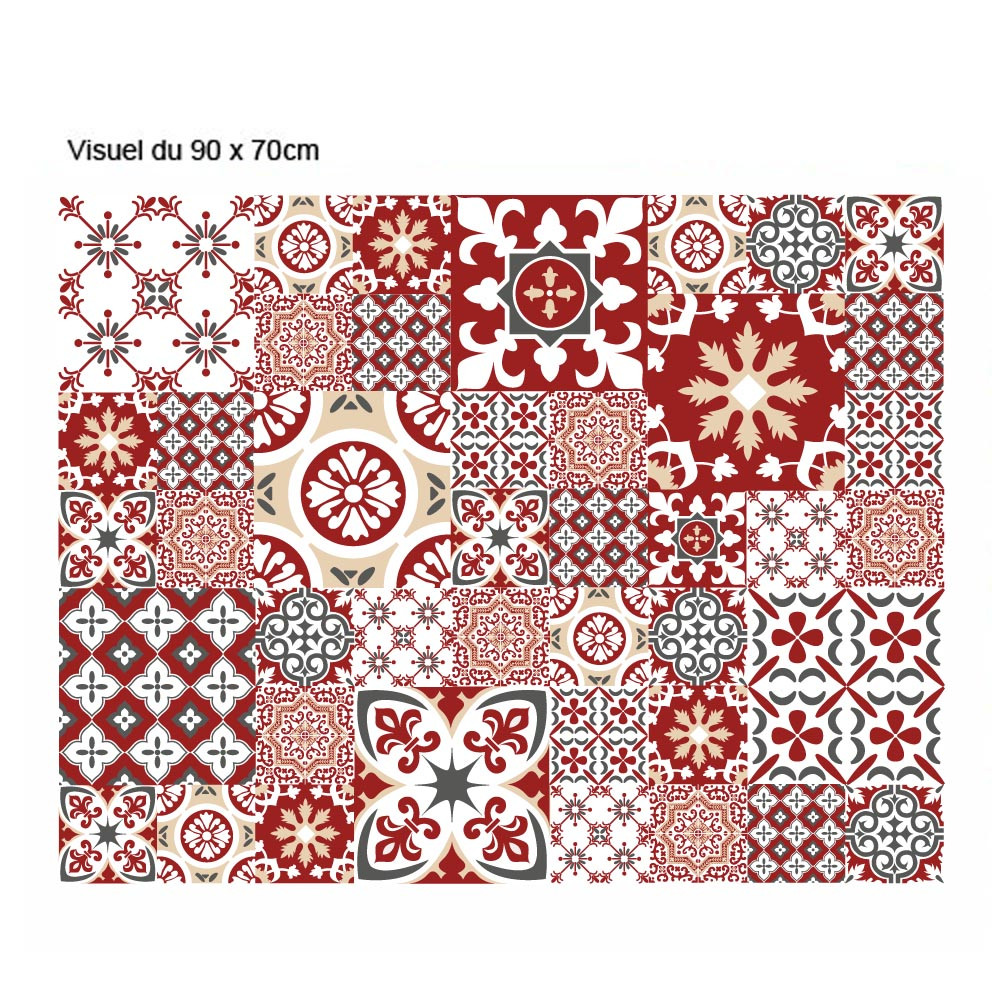 Crédence Cuisine Adhésive Carreaux de Ciment Rouge Blanc REDMONKY