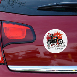 Autocollant voiture Motard à bord : Motarde à bord. Sticker auto.