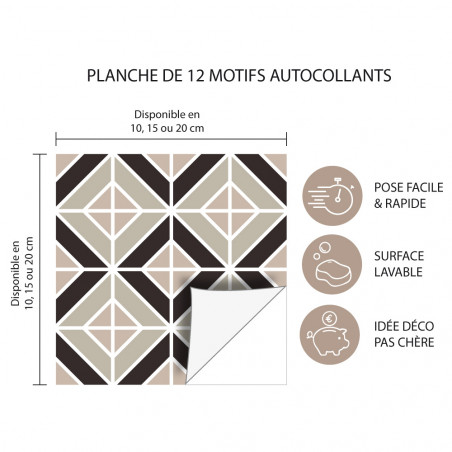 PLAGE Lot 3 Adhésifs Autocollants 19,5x100cm Carreaux Ciment
