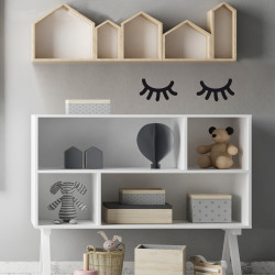 Stickers Muraux Yeux Cils En Bois - Lot De 2 - Design 3D Yeux Endormis - Déco Chambre Bébé, Salon, Bureau - Faciles à Poser Et Retirer