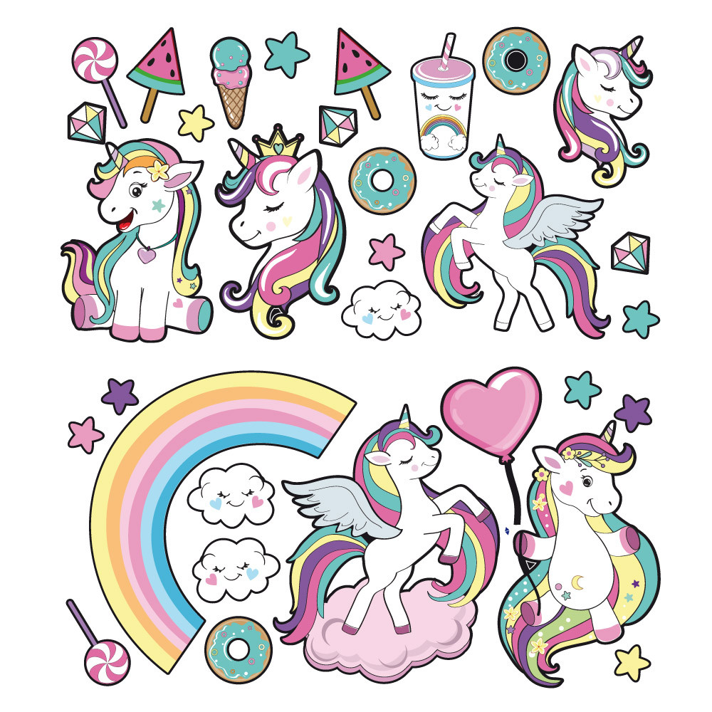 Stickers licorne. Décoration murale chambre enfant fille thème licorne