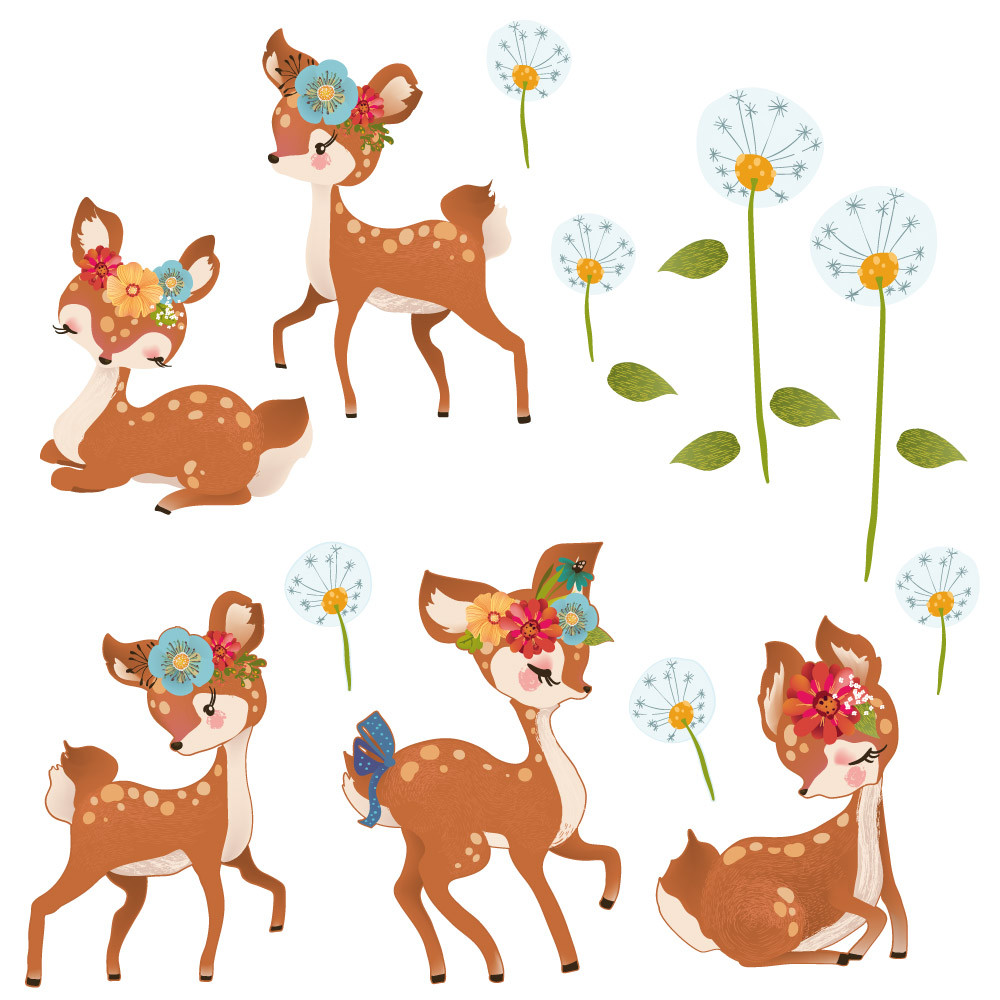 sticker mural biche et fleurs