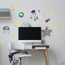 Étoiles brillantes dans le noir pour plafond, autocollants muraux étoiles,  système solaire Galaxy Space Nursery Stickers muraux fusée astronaute  filles garçons décorations de chambre pour chambre 