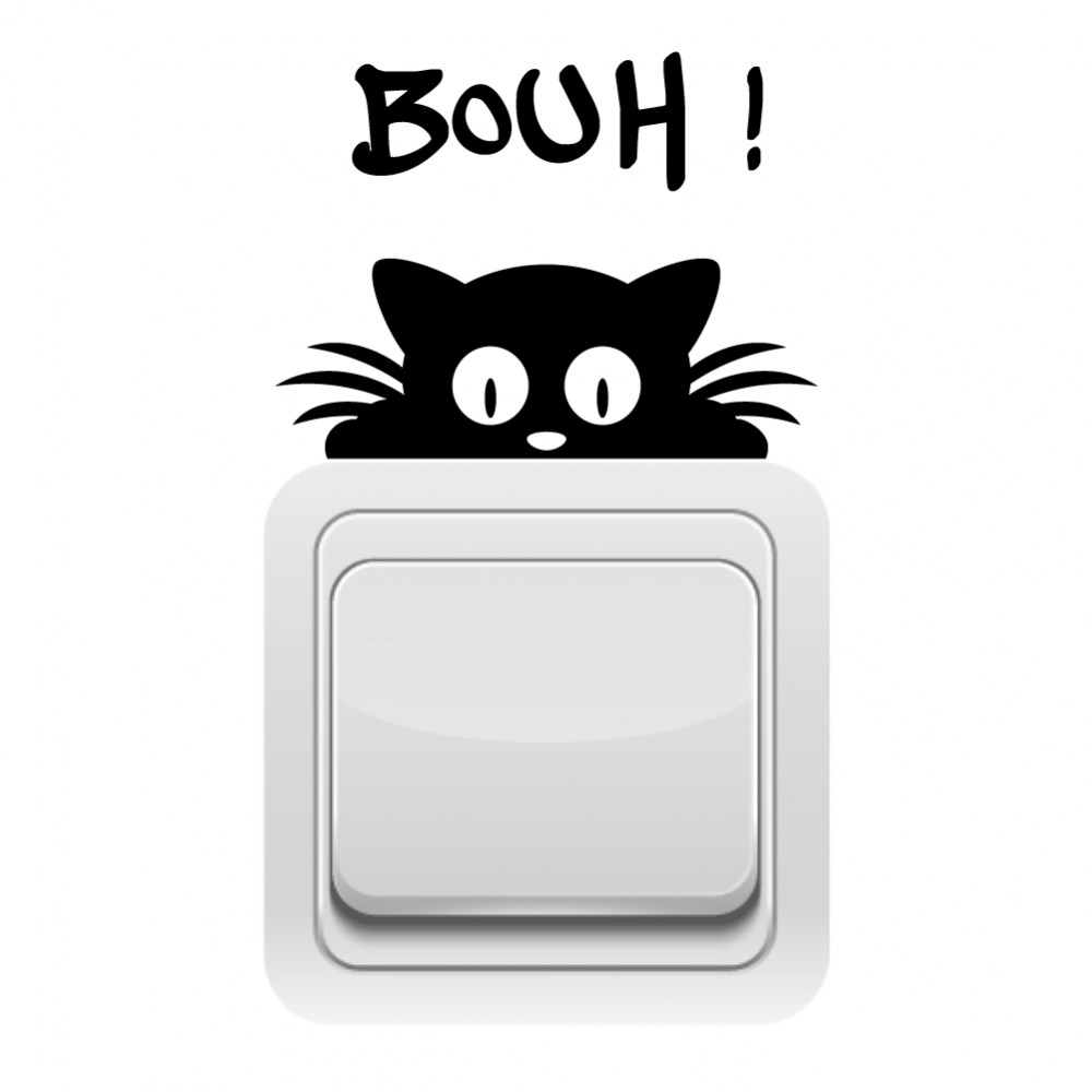 sticker interrupteur chat bouh noir