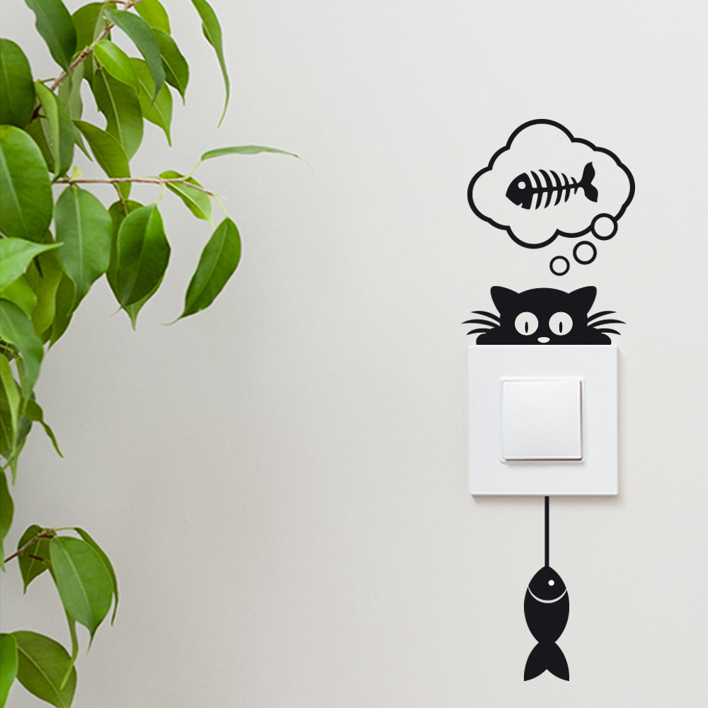 Chat Autocollant Mural, Interrupteurs Stickers Chat Stickers