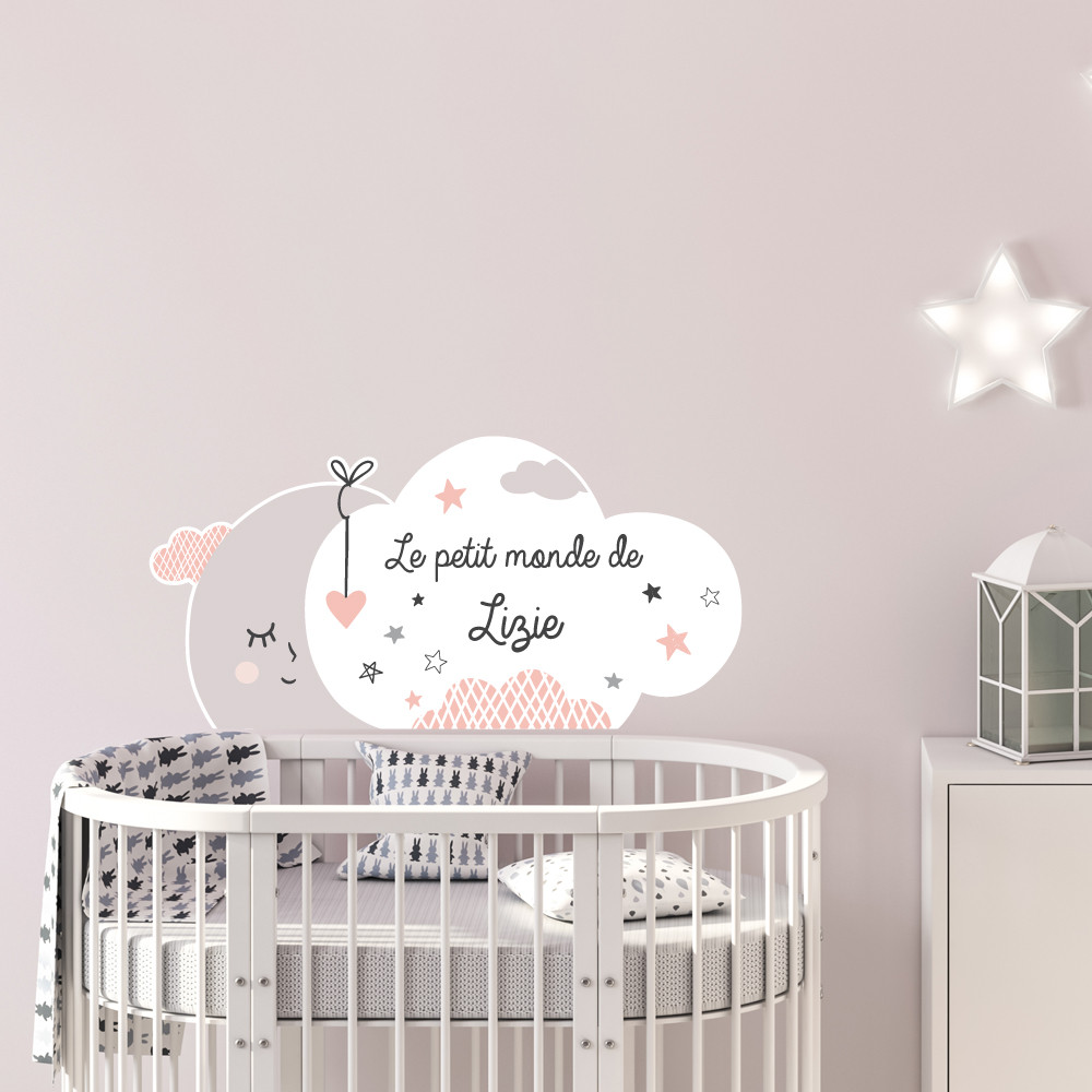 STICKER TETE DE LIT IDEAL CHAMBRE D'ENFANT - LE MONDE FLEURI -  PERSONNALISABLE AVEC LE PRENOM DE VOTRE ENFANT (TETE_LIT_049)