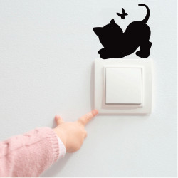 sticker interrupteur chat courbé noir chambre enfant (interr064)