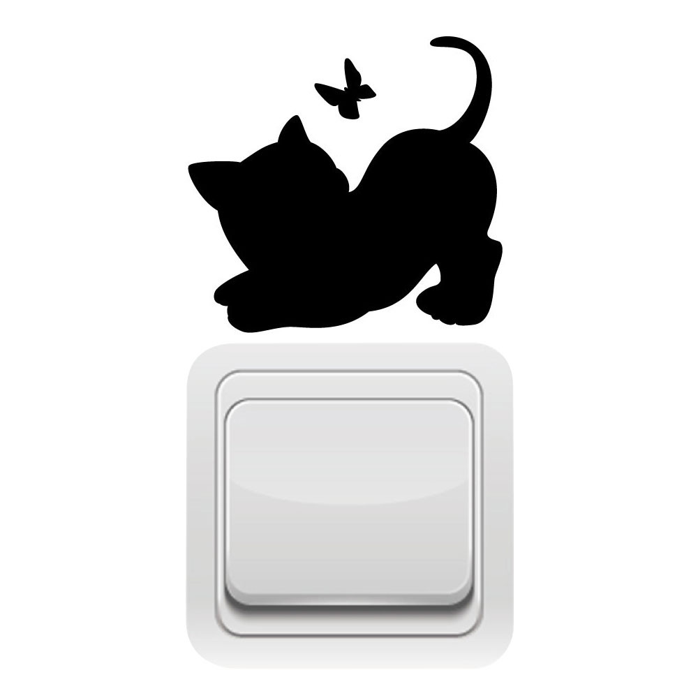 sticker interrupteur chat courbé noir (interr064)