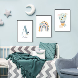Poster personnalisables décoration chambre bébé arc en ciel nuage montgolfière