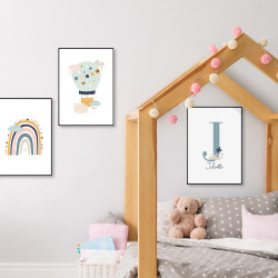 Poster personnalisables décoration chambre enfant arc en ciel nuage montgolfière