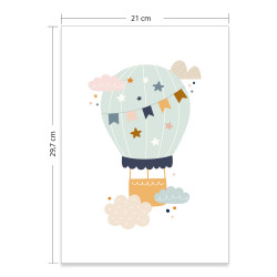 Poster A4 montgolfière décoration murale chambre bébé