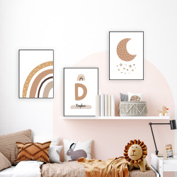 Poster personnalisable lune étoile beige décoration chambre enfant