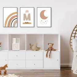 Poster personnalisable lune étoile beige décoration chambre bébé