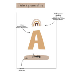 Poster prénom personnalisé arc en ciel étoile beige