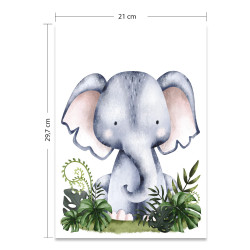 Poster A4 Eléphant animaux de la jungle