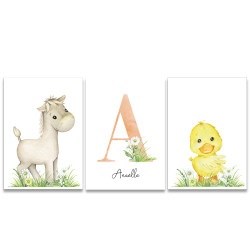 Lot de posters personnalisable animaux de la ferme poussin