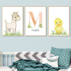 Poster décoration chambre enfant animaux ferme poussin