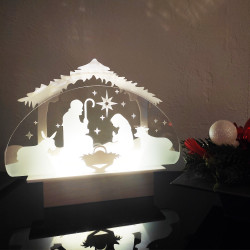 Crèche de Noël lumineuse en plexigglass à poser sur meuble
