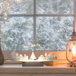 village de Noël lumineux en plexigglass à poser rebord fenêtre