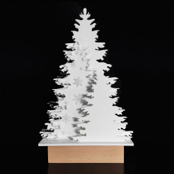 Sapin de Noël en plexigglass blanc et support bois