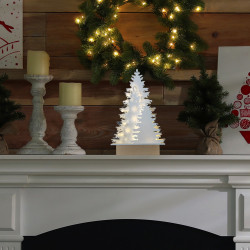 Sapin de noël décoratif lumineux blanc cheminée Noël