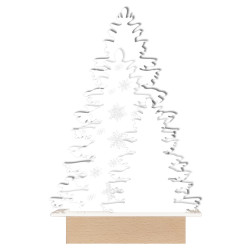 Sapin lumineux en plexigglass effet 3D sur socle bois décoration lumineuse noël