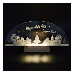 Village de Noël lumineux en plexigglass transparent et blanc sur socle bois décoration lumineuse hiver noël