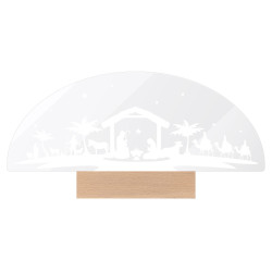 Crèche de Noël lumineuse en plexigglass transparent sur socle en bois