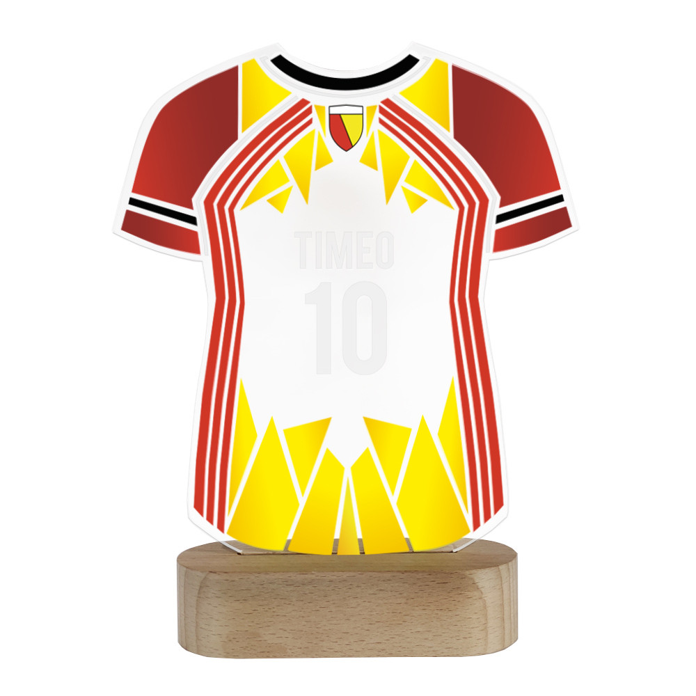 Veilleuse Maillot de Foot Rouge et Jaune personnalisable en plexigglass