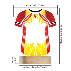 Grande veilleuse Maillot de foot Rouge et Jaune personnalisable en plexigglass