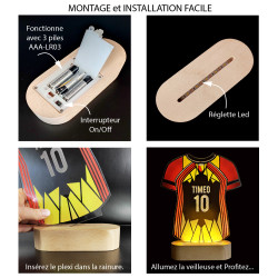 Veilleuse Maillot de foot Rouge et Jaune personnalisable en plexigglass à monter soi-même