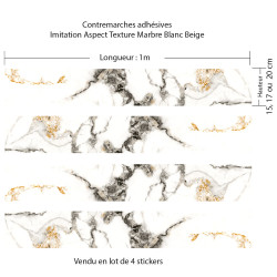 adhésif effet marbre blanc et beige pour contremarches escalier