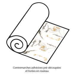 lot de contremarche effet marbre blanc rouleau adhésif marbre beige pour escalier