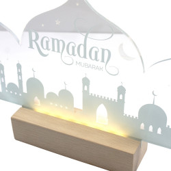 Veilleuse Ramadan Mubarak avec socle en bois