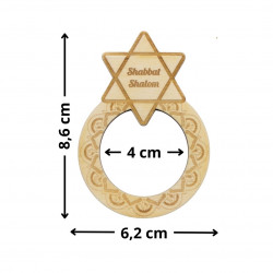 Rond de serviette Shabbat Shalom étoile de David  en bois gravé