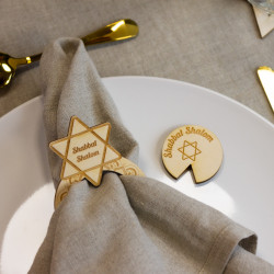 Décoration de table juive Shabbat Shalom étoile de David  en bois gravé