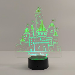 veilleuse château de princesse couleurs changeante lumière verte