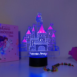 veilleuse château de princesse couleurs changeante lumière rose