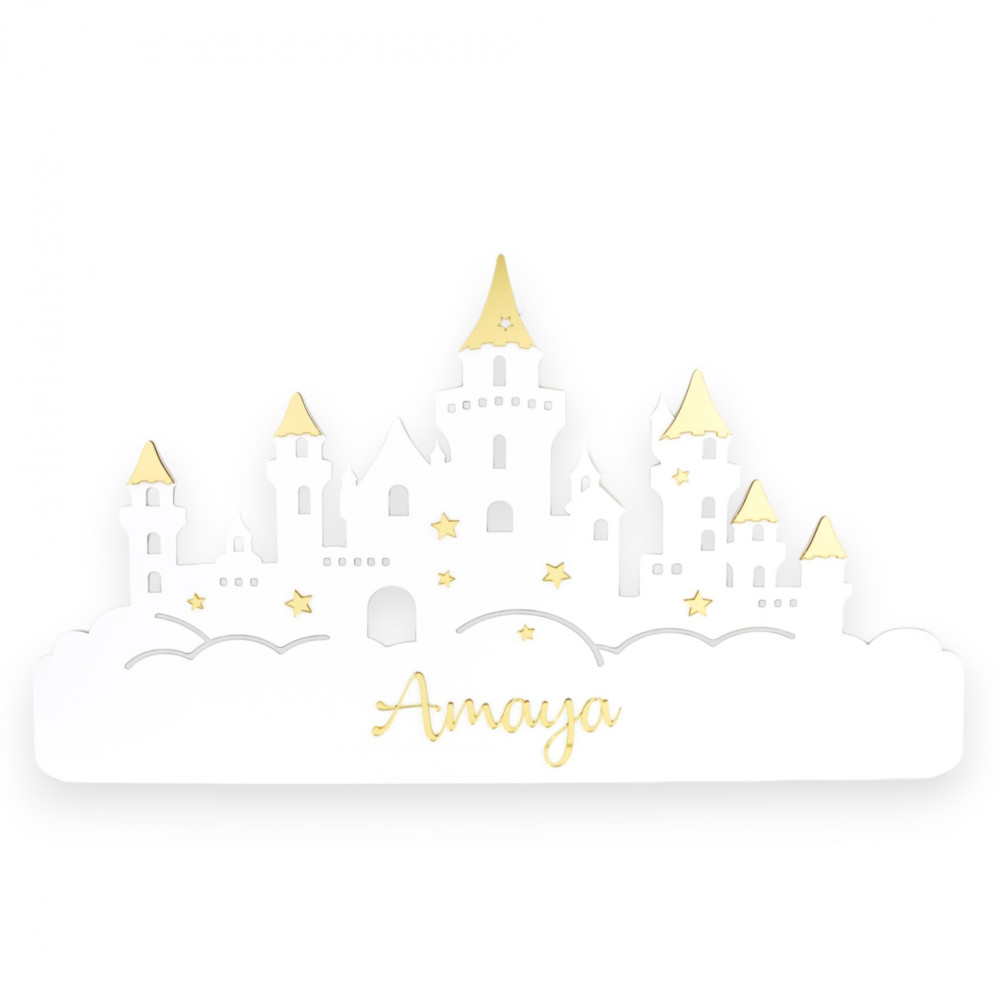 Tête de lit princesse personnalisable plexi blanc et or