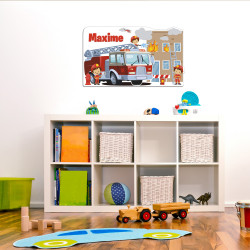 décor mural chambre garçon thème pompiers