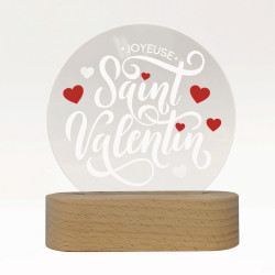 veilleuse ronde saint valentin sur socle bois